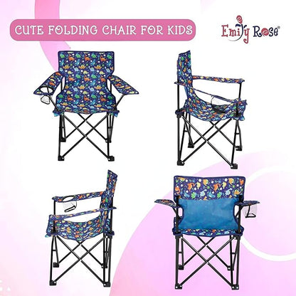 Emily Rose Kids Folding Chair | Beach Chair with Safety Lock- Camping Chair for Boyos Girls Toddler with Cup Holder & Carry Case- Tailgate, Travel, Lawn- for Indoor & Outdoor (Playful Dinosaurs)
