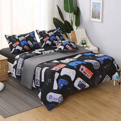 JQinHome Twin Gamer Comforter Set for Boys,6 Piece Bed in A Bag 3D Video Game Bedding -All Season Soft Microfiber Down Alternative Comforter Gamer Bedding Sets for Kids