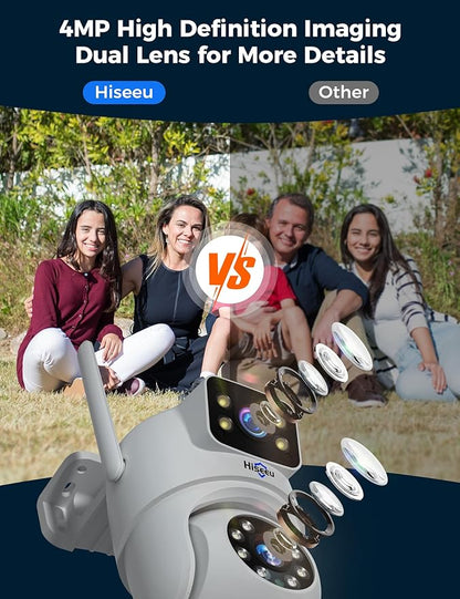 Hiseeu Wireless Security Camera 4MP Dual Lens 5G/2.4G WiFi-Pro [Power Cord] IP65 Waterproof Motion Tracking,Color Night Version, No-Monthly Fees Works with Wireless Camera System