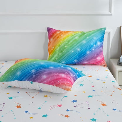 Btargot Super Soft 6 Pieces Gradient Star Ring Comforter Set, Colorful Glitter Rainbow Star Pattern Bedding Set for Boys Girls Teens,Twin Multicolor