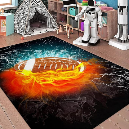 Football Rug Football Decor for Boys Bedroom Football Rug Water and Fire Cool Room Decoration Soccer Rug for Boys Room Football Printed Rug for Kids Room Playmat Rugs for Kids Room Living Room,4'×5'