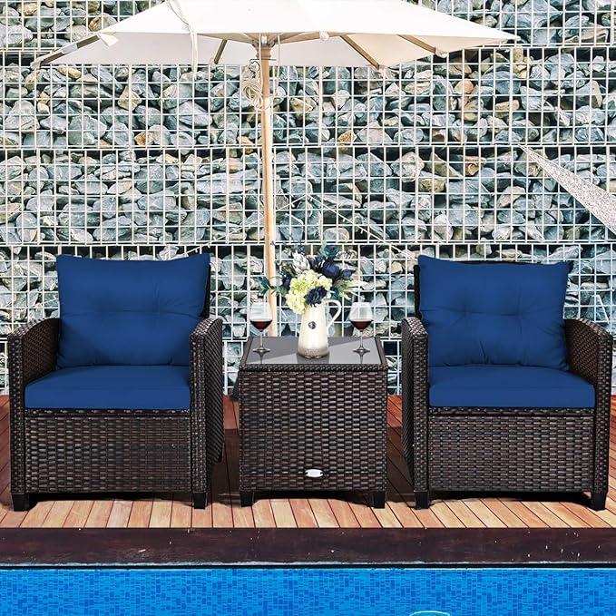 3 PCS Patio Furniture Set, OneSize, Navy