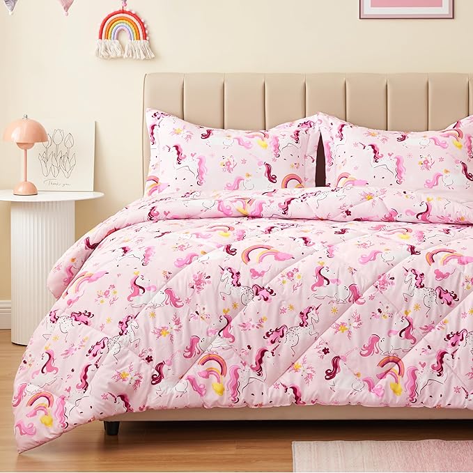 Twin Unicorn Comforters for Boys,2 Pieces Kids Unicorn Bedding Kids Comforter Sets, Super Soft Lightweight for All Seasons,Includes 1 Comforter (66"x86") and 1 Pillowcase (20"x26"+2")