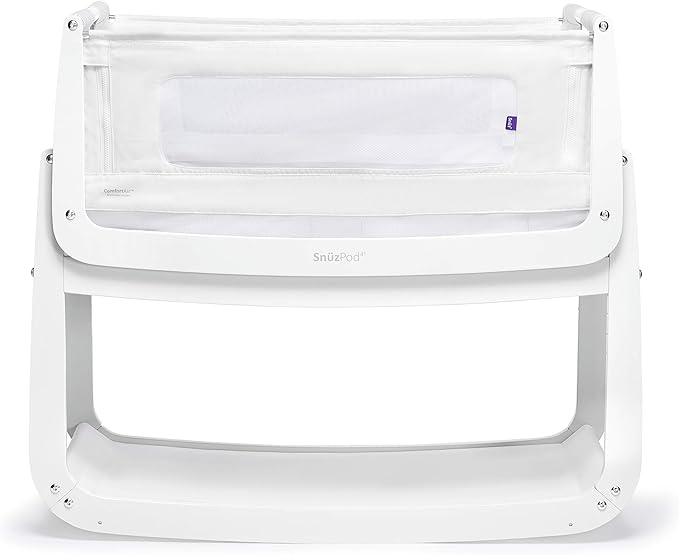 SnuzPod4, Bassinet Bedside Sleeper - Comfortable Baby Crib and Bed, 3D Breathable Mattress, Fits Bed with Adjustable Max. Height of 28.5”, Machine Washable Mesh Liner (White)