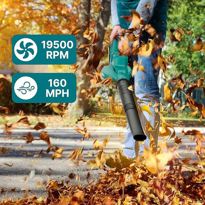 Leaf Blower Cordless with 2 * 20V Battery and Charger,2 Speed Levels, Electric Lightweight Leaf Blowers for Lawn Care, Yard, Sidewalk and Snow Blowing, Non-Slip Hand Blower