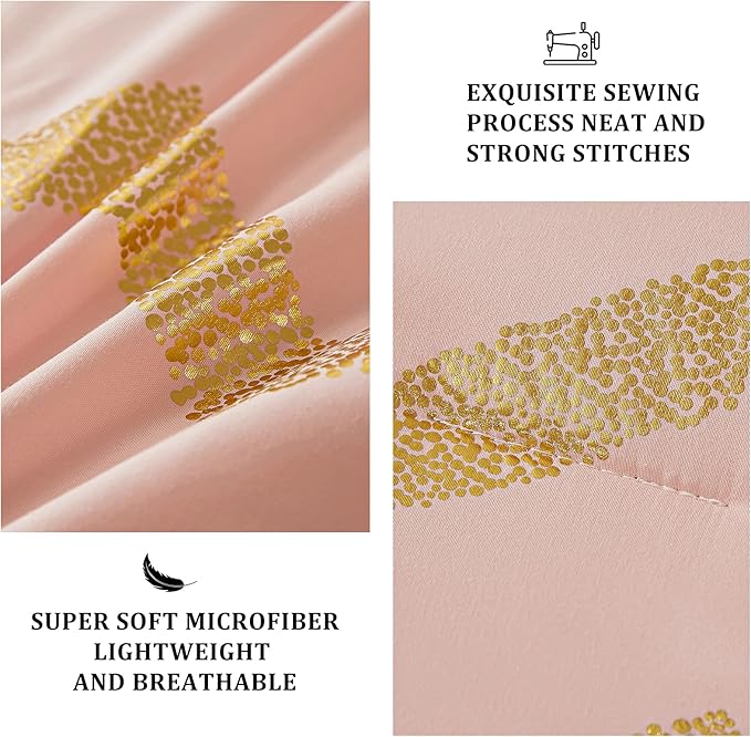 Pink Comforter Set King Size, Metallic Blush and Rose Gold Bedding Set, 4 Piece Lightweight Microfiber Comforter for Teen Girls Women (2 Pillow Shams + 1 Decorative Pillow Sham)