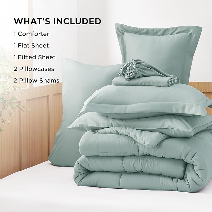 Bedsure Sage Green Full Size Comforter Set - 7 Pieces Solid Full Bed in a Bag, Full Bed Set Sage Green with Quilted Warm Fluffy Comforters, Sheets, Pillowcases & Shams