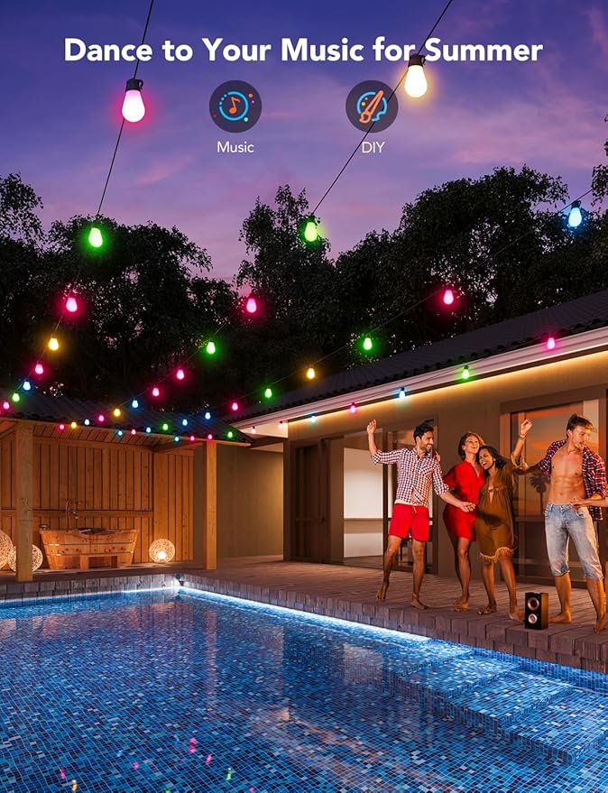 Govee Smart Outdoor String Lights H7020, RGBIC Warm White 48ft LED Bulbs for Outdoor Decor, WiFi Patio Lights Work with Alexa, Google Assistant, APP Control, IP65 Waterproof
