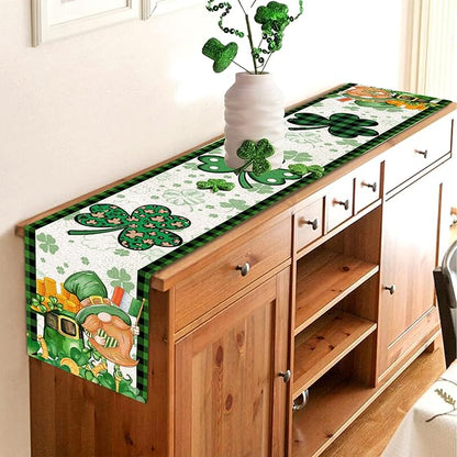 St Patricks Day Table Runner 72 Inches Long Gnome Shamrock Table Runner Happy Saint Patrick’s Day Decor for Kitchen Dining Table Home Party Decorations