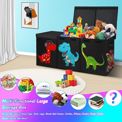 Extra Large Toy Box, Collapsible Sturdy Toy Storage Organizer with Lids, Dinosaur Toy Box for Boys Girls, 41"x14"x16" Kids Toy Chest Bin Box Baskets for Living Room, Playroom, Bedroom, Nursery, Black