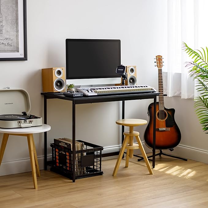 IRIS USA 39 Inch Modern Laptop and Computer Desk Office Table for Home Office, Water and Scratch Resistant Surface Gaming Desk, Easy to Assemble Black Desk