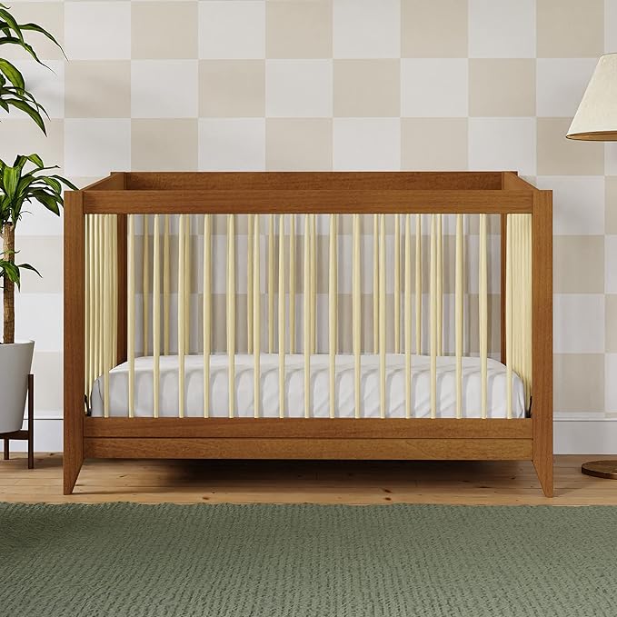 Babyletto Sprout 4-in-1 Convertible Crib with Toddler Bed Conversion Kit in Chestnut and Natural, Greenguard Gold Certified