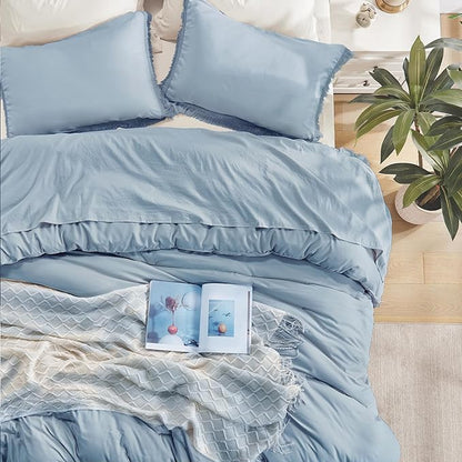 Andency Grayish Blue Comforter Set California King, 3 Pieces Boho Tassel Lightweight Bedding Comforter Sets, All Season Soft Fluffy Fringe Bed Set (104x96In Comforter & 2 Pillowcases)
