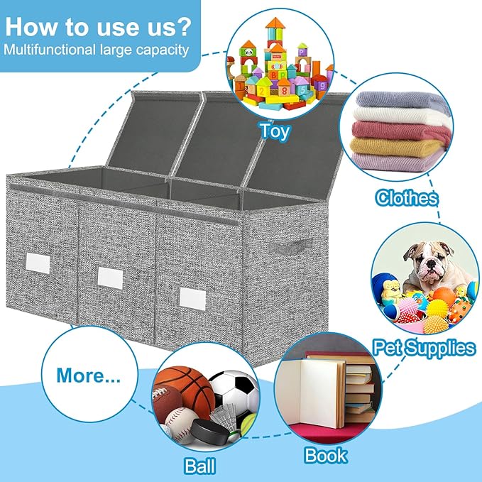 Extra Large 3 in 1 Storage Box, 150L, Grey, Polyester Blend, Waterproof, for Kids Room, Arts & Crafts, 39.4x14.0x16.0 inches