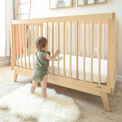 dadada Baby Soho 3-in-1 Convertible Crib to Toddler Bed – Wooden Crib Made in Italy, GREENGUARD Gold Certified Small Baby Crib – Baby-Safe Finish, Modern Design (Natural)