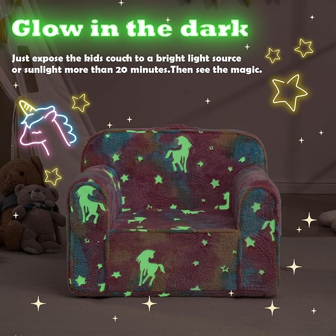 Comfy Toddler Chair Kids Chair,Toddler Foam Chair,Kids Armchair Toddler Couch Baby Kids Sofa Reading Chair with Glow in The Dark(Glow Pink)