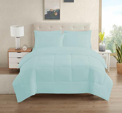 Dorm Room Essentials College Bedding Comforter Set 5 Piece Twin Size Bed in a Bag for College Students Boys and Girls, Twin, Aqua