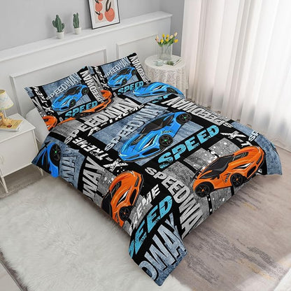 Datura home Sports Car Comforter Set Vintage Racing Car Printed Quilt Bedding Set with 1 Comforter and 2 Pillowcases for Boys and Girls Bedroom All Season(Sports Car Queen)