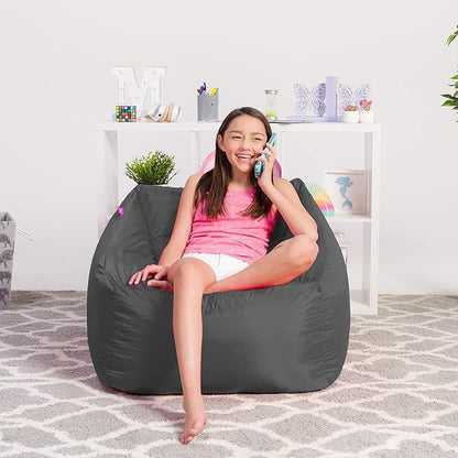 Posh Creations Structured Comfy Seat for Playrooms and Bedrooms, Large Bean Bag Chair, Coronado Chair, Charcoal Gray