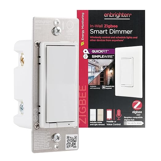 Enbrighten Zigbee Dimmer, QuickFit & SimpleWire, Pairs Directly with Echo 4th Gen/Echo Show 10/Echo Studio/Echo Plus/Eero Pro 6, Compatible with Alexa, Google Assistant, White & Light Almond, 43082