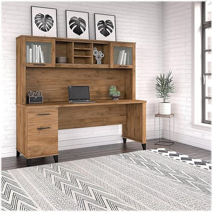 Bush Furniture Somerset Office Desk with Drawers and Hutch, 72W, Fresh Walnut