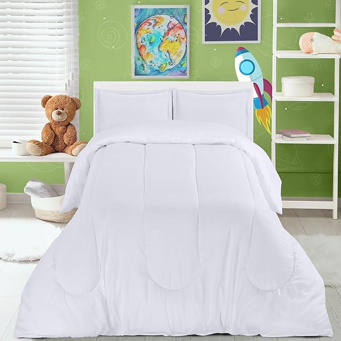 Utopia Bedding All Season White Comforter Set with 2 Pillow Cases, 3 Piece Soft Brushed Microfiber Kids Bedding Set for Boys/Girls, Machine Washable (Twin)