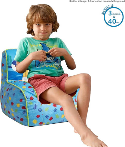 Idea Nuova Baby Shark Kids Mink Plush Bean Bag Chair with Piping & Top Carry Handle, Large
