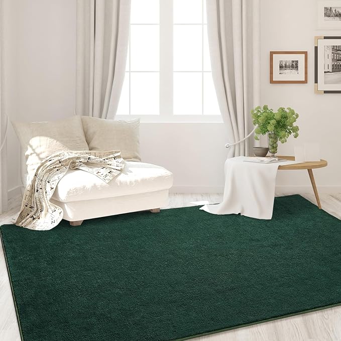 Area Rugs for Bedroom Living Room, 6x9 Dark Green Super Soft Comfy Thickened Memory-Foam Indoor Carpets, Modern Aesthetic Minimalist Carpet for Boys Girls Adults Apartment Nursery Home Décor