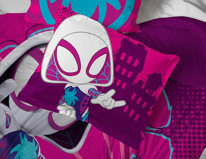 Marvel Spidey & His Amazing Friends Ghost Spider Gwen 4 Piece Toddler Bed Set - Bedding includes Comforter & Sheet Set - Super Soft Fade Resistant Microfiber