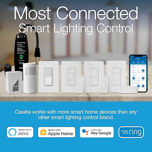 Lutron Caseta Orginal Smart Switch Kit, 2 Smart Light Switches, Pico Remote, Wall Plate Adaptor, & Smart Hub, Works with Alexa, Apple Home, Google Home, 3 Way, 5 Amp, Neutral Required, P-BDG-PKG2WS-WH