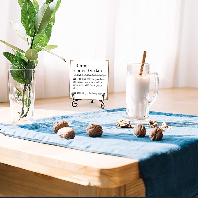 Chaos Coordinator Home Office Desk Decor Wood Plaque with Stand, Unique Gift Idea for Boss Women, Best Mom, Coworker, Teacher, School Counselor Therapy Office Decor -A13
