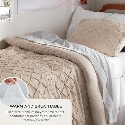 Bedsure Twin/Twin XL Comforter Set - Warm Tan Boho Twin Extra Long Comforter Set for College, Shabby Chic Dorm Bedding Set, 2 Pieces Modern Farmhouse Bed Set, includes 1 Pillow Sham