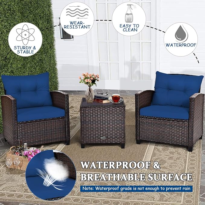 3 PCS Patio Furniture Set, OneSize, Navy