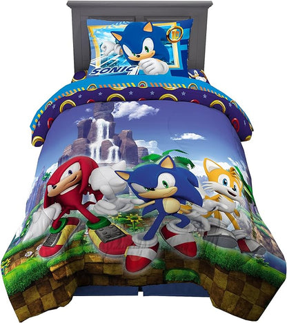 Franco Kids Bedding Super Soft Comforter and Sheet Set, 4 Piece Twin Size, Sonic The Hedgehog, Anime