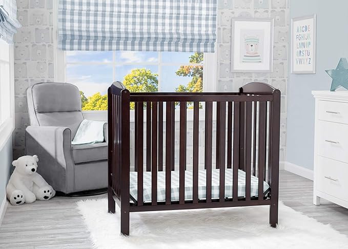 Delta Children Emery Mini Convertible Baby Crib & Twinkle Stars 3-Inch Waterproof Mini Crib Mattress, Dark Chocolate