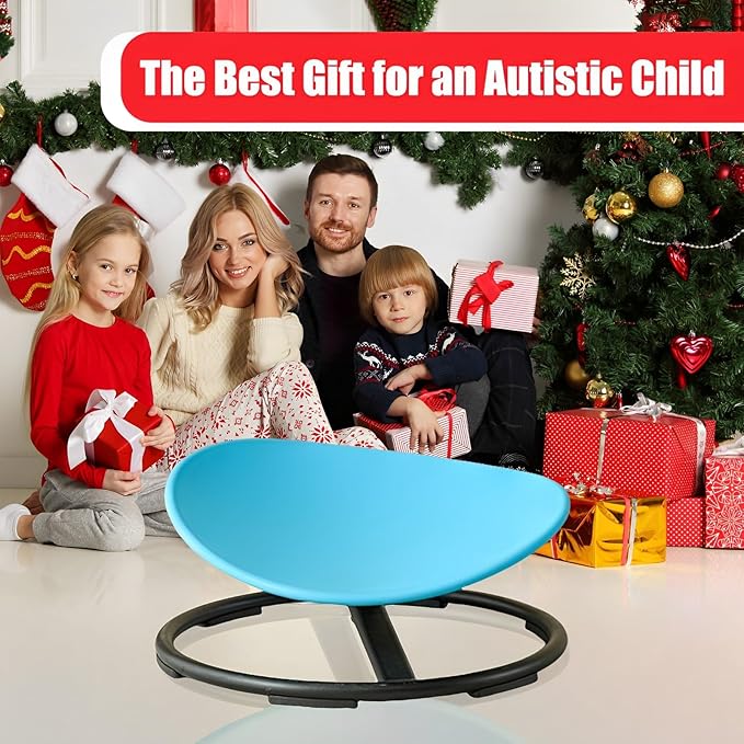 Autism Kids Swivel Chair,Spin Sensory Chair,Kids Spinning Chair,Sit Spin Training Body Coordination,Metal Base Non-Slip Small Desk Chair (Blue)