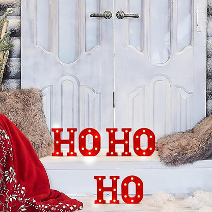 VIHOSE Christmas LED Letter Lights Sign Table Decoration Christmas Light up Letters Battery Powered Letter for Home Bar Christmas Party Bedroom Tabletop Decoration Gift(Ho Ho Ho)