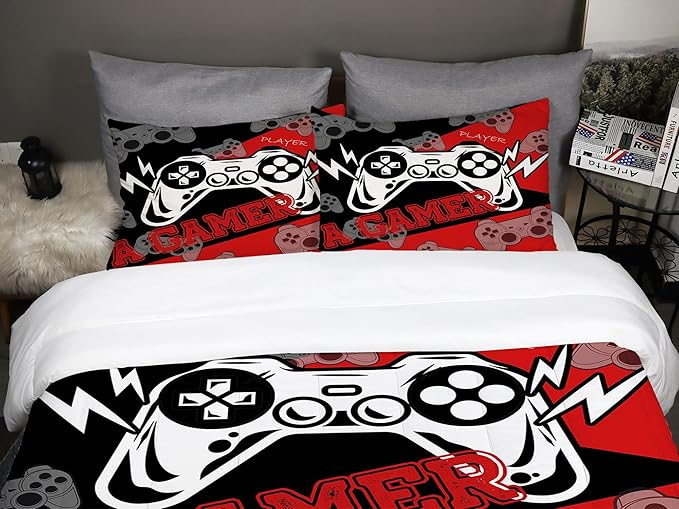 Sunnycitron Boys Gaming Comforter Set Twin Gaming Bedding for Boys Teens Gamer Comforter Gaming Bed Kids Bed Comforter Set Gamepad Game Bedding twin Comforter set (1 Comforter 2 Pillowcase)