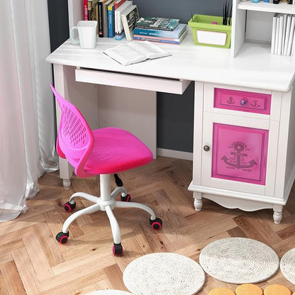 Kids Desk Chair, Blue Ergonomic Kids Office Chair Ages8-12 w/Lumbar Support, Low-Back Teen Desk Chair for Girls Boys, Small Cute Kids Computer Chair for Bedroom/Study/Vanity Desk (Rose Red)