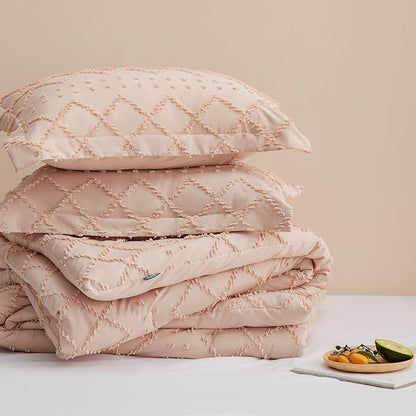 Bedsure Twin/Twin XL Comforter Set - Coral Pink Boho Twin Extra Long Comforter Set for College, Shabby Chic Dorm Bedding Set, 2 Pieces Modern Farmhouse Bed Set, includes 1 Pillow Sham
