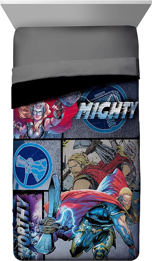 Jay Franco Marvel Comics Thor Mighty Twin Comforter & Sham Set - Kids Super Soft Bedding - Fade Resistant Microfiber (Official Marvel Product)