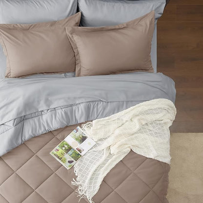 Bedsure Taupe King Size Comforter Set - 7 Pieces Reversible King Bed in a Bag King Bed Set with Comforters, Sheets, Pillowcases & Shams, King Bedding Sets
