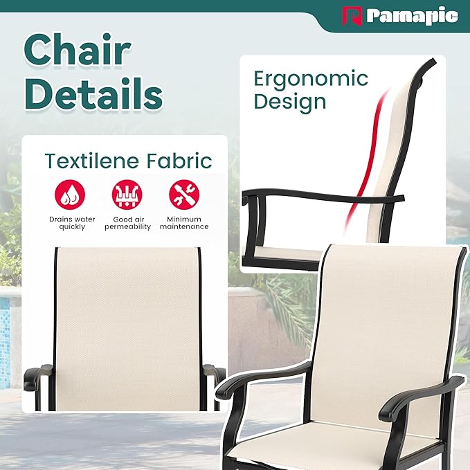 Pamapic 5 Pieces Patio Dining Set, Outdoor Table and Chairs for Garden Backyard Poolside Deck,Outdoor Furniture Set with Square Plastic-Wood Table Top,4 Textilene Chairs,Beige