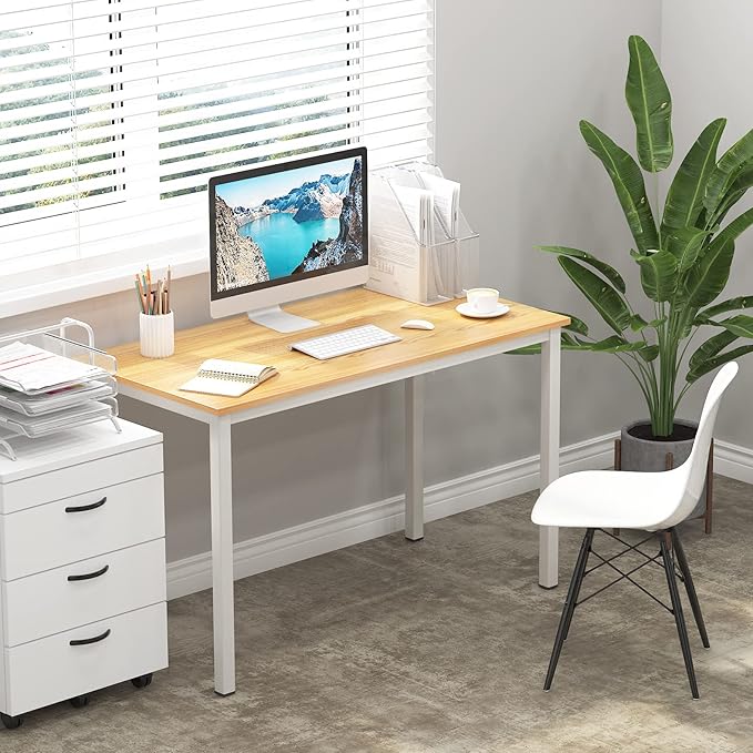sogesfurniture Computer Desk 47 inches Large Office Desk Computer Table with BIFMA Certification Sturdy Office Desk Writing Desk,Teak with White Leg BHUS-AC3BW-120