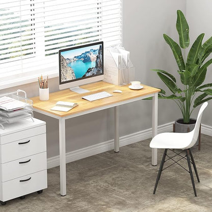 sogesfurniture Computer Desk 47 inches Large Office Desk Computer Table with BIFMA Certification Sturdy Office Desk Writing Desk,Teak with White Leg BHUS-AC3BW-120