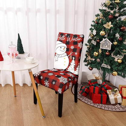 U'Artlines Christmas Chair Covers Set of 4, Removable Washable Merry Christmas Dining Chair Seat Covers Stretch Protector Slipcovers for Dining Room Kitchen Holiday Party Decor, Red Buffalo Plaid