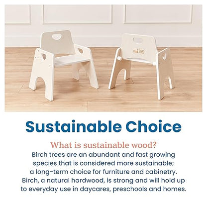 ECR4Kids Stackable Wooden Toddler Chair, 10in, Kids Furniture, White Wash, 2-Pack