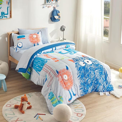 SLEEP ZONE Kids Twin Bedding Comforter Set - Super Cute & Soft Kids Bedding 5 Pieces Set with Comforter, Sheet, Pillowcase & Sham (Monster)