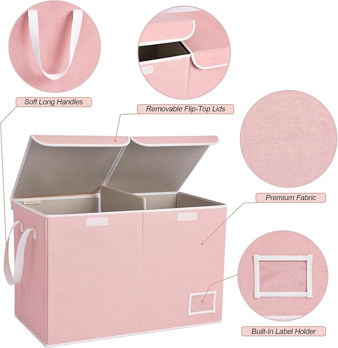 StorageWorks Toy Storage Organizer with Flip-Top Lids, Toy Bins for Living Room, Nursery Room, Playroom, Large Toy Box for Kids, Pink, 24 ¾"L x 13" W x 16" H