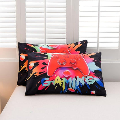 Aimuan Gaming Comforter Sets for Boys Kids Bedding Sets Video Games Console Action Buttons Novelty Colorful Game Gamepad Controller Modern Gamer Room Decor Home Quilt Set (Queen, Black)
